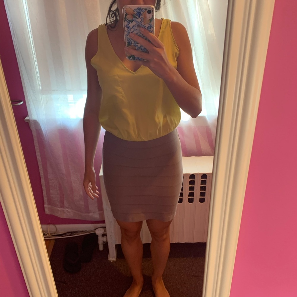 Taupe and yellow dress